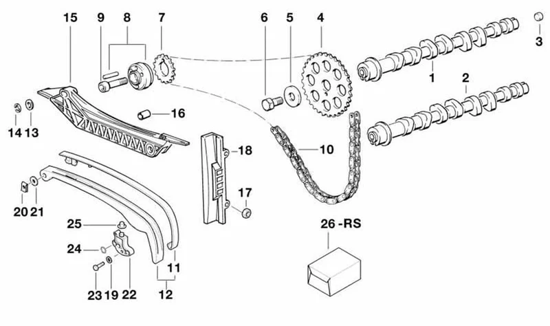 Árbol de levas de admisión OEM 11317672566 para motos BMW K1200LT, K1200RS. Original BMW Motorrad.