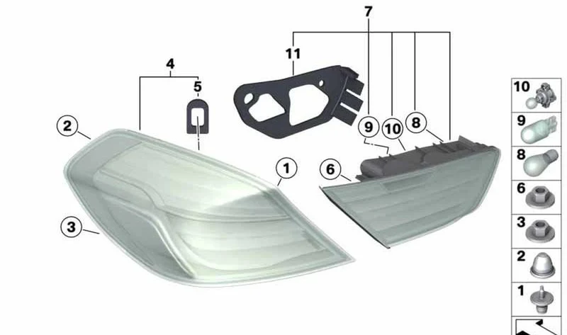 Luz trasera en pared lateral derecha OEM 63217210576 para BMW Serie 6 F06, F12, F13... y más. Original BMW.