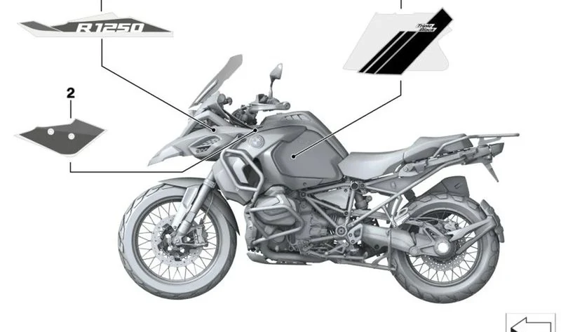 Decoración depósito de combustible derecho OEM 51141542012 para BMW Motorrad R1250GS Adventure. Original BMW Motorrad.