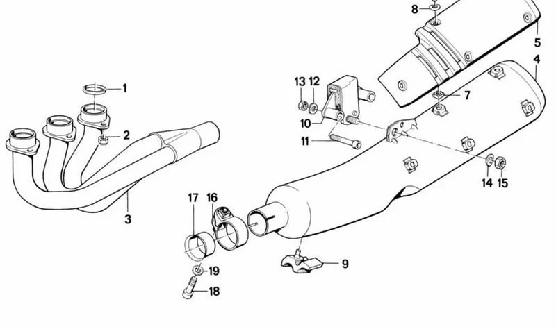 Tubo de escape OEM 18111454285 para BMW Motorrad K75, K75C, K75S, K75RT. Original BMW Motorrad.