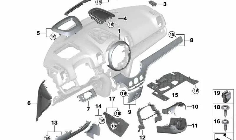 Revestimiento de tablero acompañante abajo izquierda OEM 51459332808 para MINI Countryman F60, F60 LCI. Original MINI.