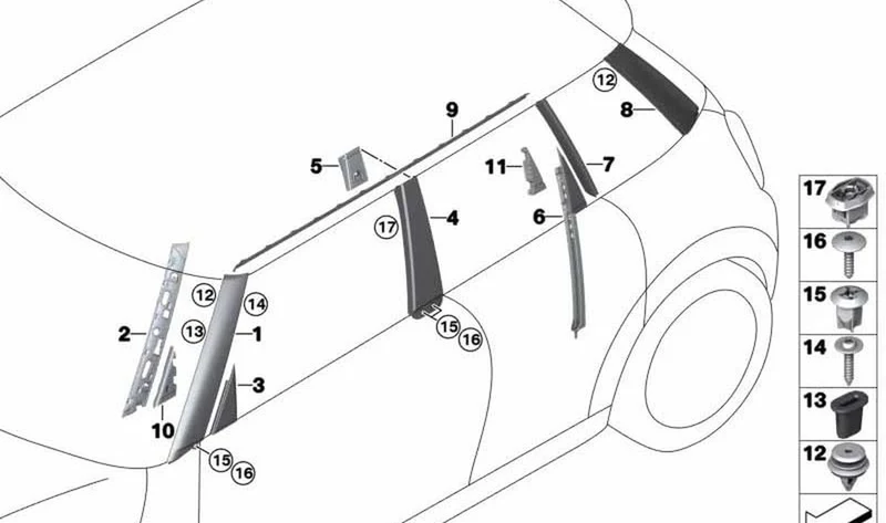 Estanqueizado moldura angular interior izquierda OEM 51337337037 para MINI F55, F56... y más. Original MINI.