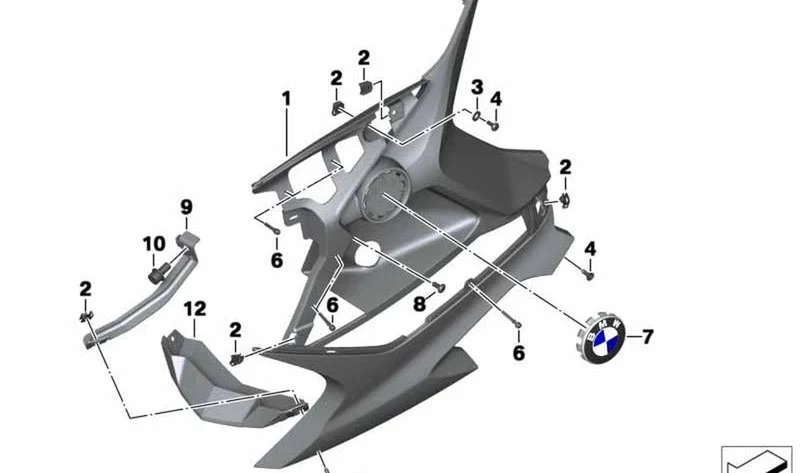 Pieza inferior del carenado izquierdo OEM 46638528611 para motos BMW F800GT, F800S, F800ST. Original BMW Motorrad.