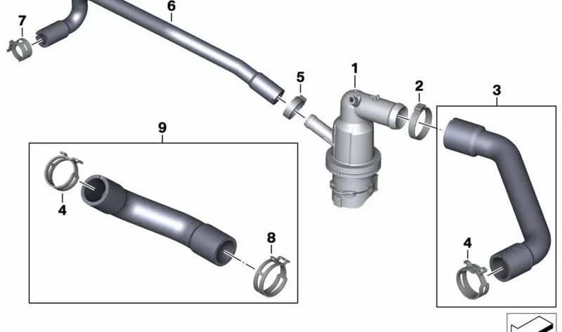Manguera de líquido refrigerante retorno OEM 17128525105 para motos BMW R1200R, R1250R, R1200RS, R1250RS. Original BMW Motorrad.