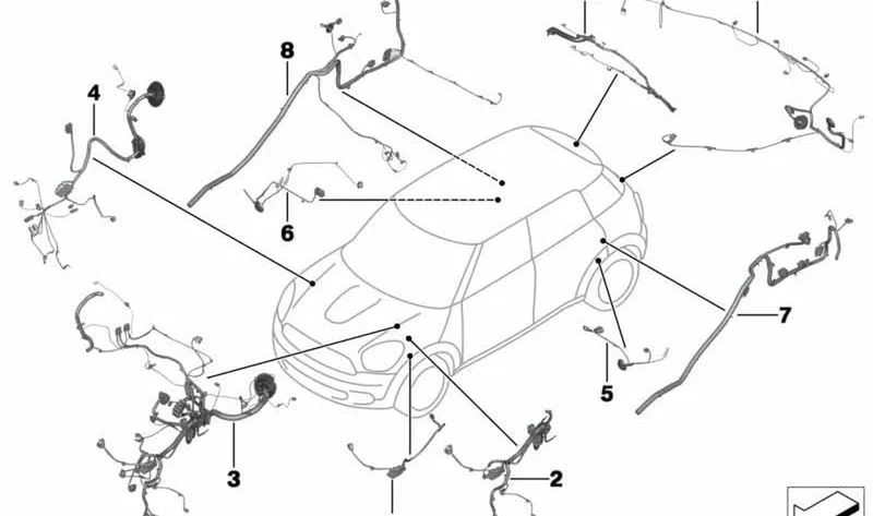 Juego de cables OEM 61119810065 para armazón delantero derecho en MINI Countryman R60, Paceman R61. Original MINI.