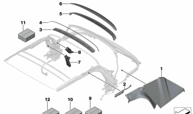 Juego de fijación del cielo OEM 54347463732 para MINI Cabrio F57, F67, F57 LCI... y más. Original MINI.
