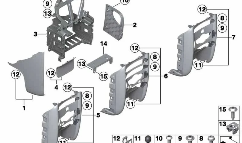 Revestimiento consola central derecha OEM 51452752774 para MINI R56, R56 LCI, Clubman R55, Cabrio R57, Coupé R58, Roadster R59... y más. Original MINI.