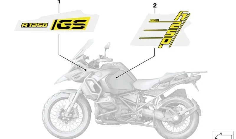 Inscripción guardabarros delantero derecho OEM 51141542020 para BMW Motorrad R 1200 GS Adv., R 1250 GS Adv. Original BMW Motorrad.