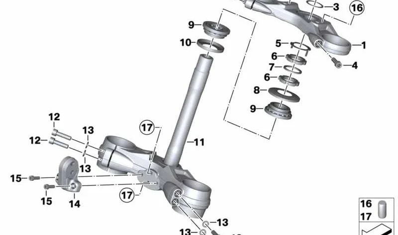 Puente horquilla inferior delantero OEM 31428552873 para motos BMW R nineT (K21) 2013-2016. Original BMW Motorrad.