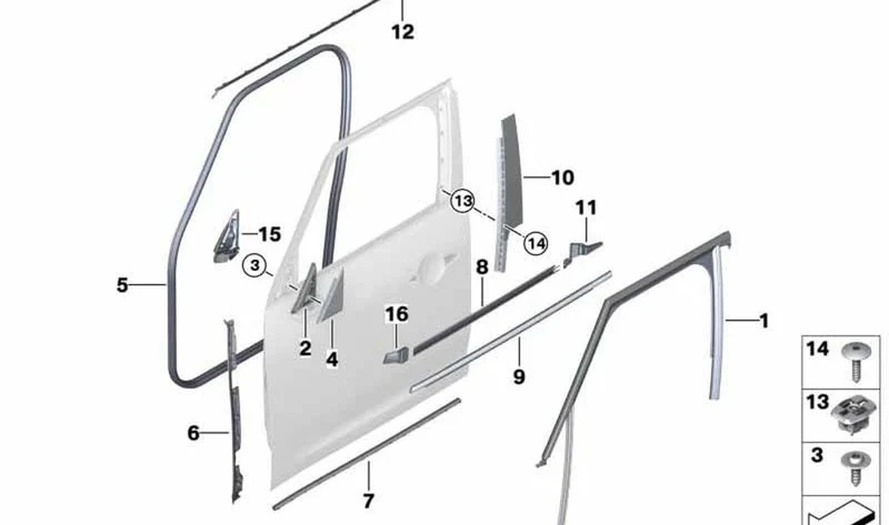 Junta para pozo interior puerta delantera derecha OEM 51337390098 para MINI Countryman F60, F60 LCI. Original MINI.