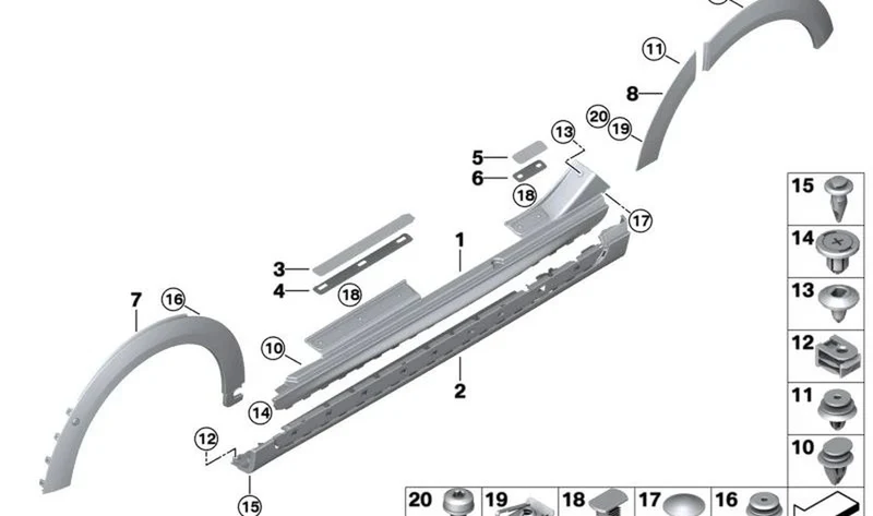 Moldura arco de rueda delantera derecha OEM 51115A3C7E4 para MINI F56 LCI, F55 LCI, Cabrio F57 LCI. Original MINI.
