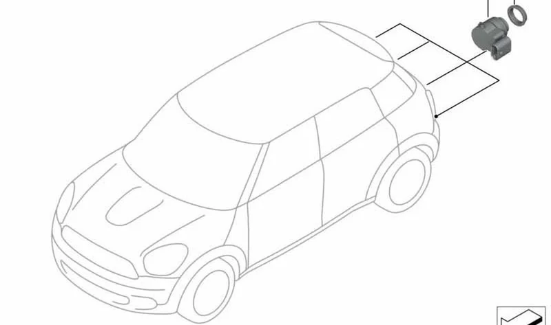 Sensor de ultrasonidos trasero OEM 66209806008 para MINI Countryman R60 (2010-2016) en color Absolute Black. Original MINI.