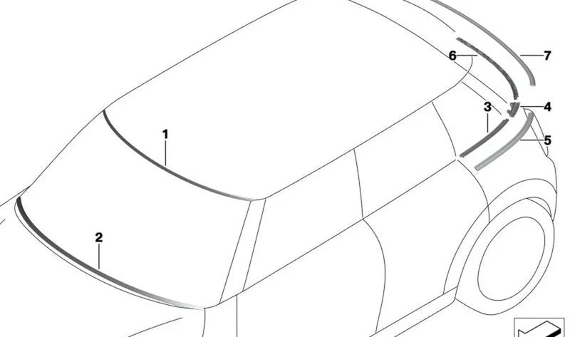 Listón de adorno lateral trasero derecho OEM 51357322528 para MINI F55, F55 LCI. Original MINI.