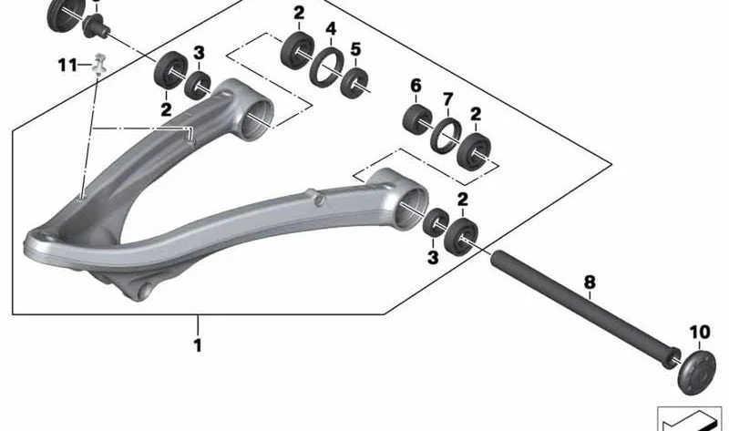 Brazo longitudinal delantero OEM 31428531471 para motos BMW R1200RT, R1250RT. Original BMW Motorrad.