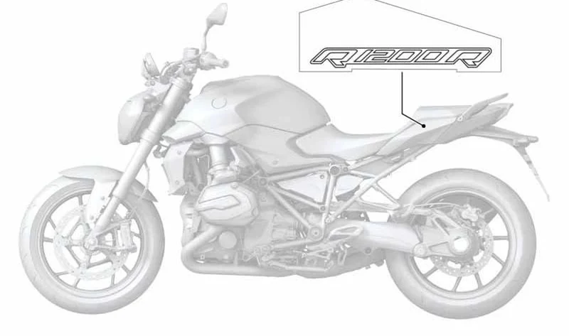 Inscripción derecha OEM 51148554362 para motos BMW R1200R, R1250R. Original BMW Motorrad.