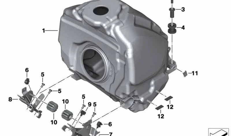 Soporte de sujeción del depósito derecho OEM 16118546394 para motos BMW R 1200 R, R 1250 R, R 1200 RS, R 1250 RS. Original BMW Motorrad.