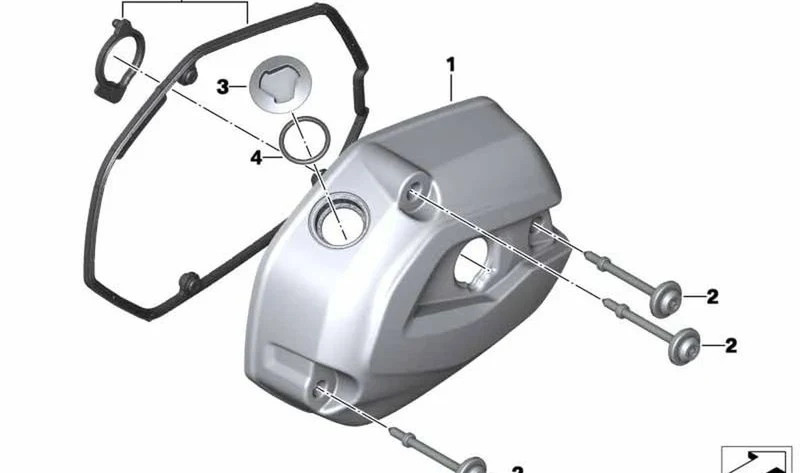 Tapa de culata plateada derecha OEM 11128549656 para motos BMW R 1200 RT, R 1250 RT. Original BMW Motorrad.