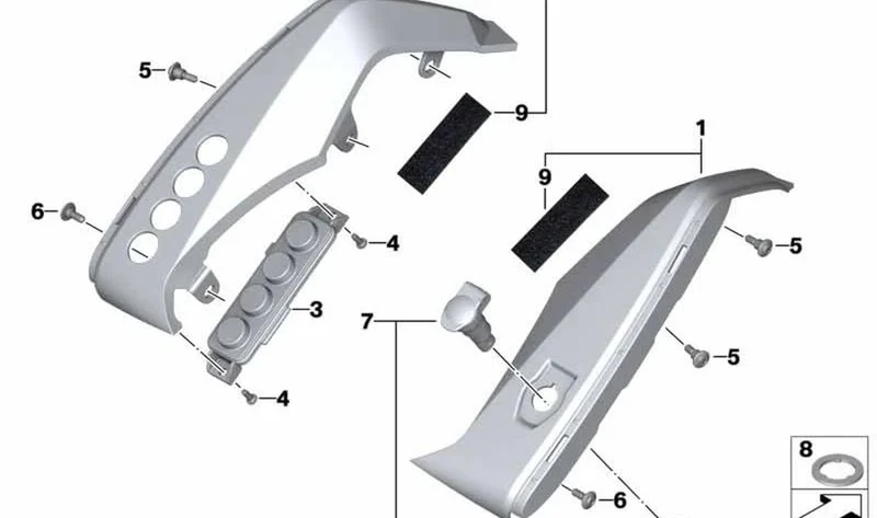 Pieza lateral interior izquierda OEM 46638566225 para BMW Motorrad R1200RT, R1250RT. Original BMW Motorrad.