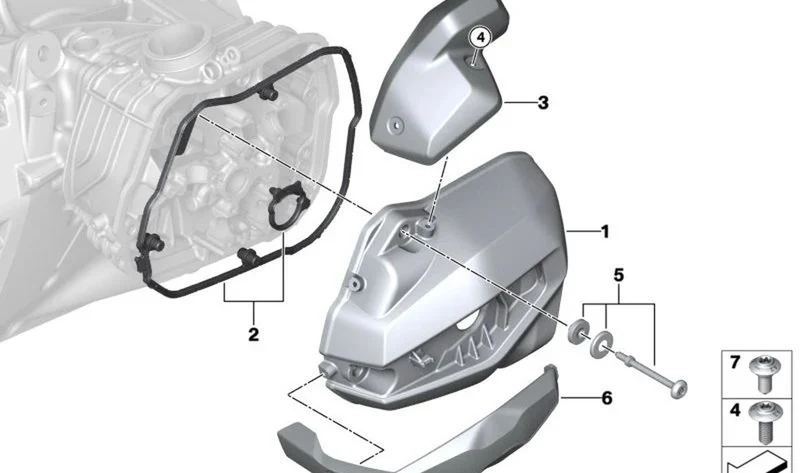 Tapa de culasse izquierda OEM 11127109363 para BMW Motorrad R 1300 GS, R 1300 GS Adventure, R 1300 RT, R 1300 R, R 1300 RS. Original BMW Motorrad.