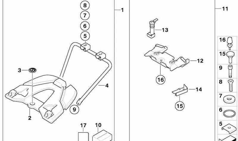 Juego de piezas de fijación OEM 46547688336 para motos BMW R1200GS (K25, 2002-2012). Original BMW Motorrad.