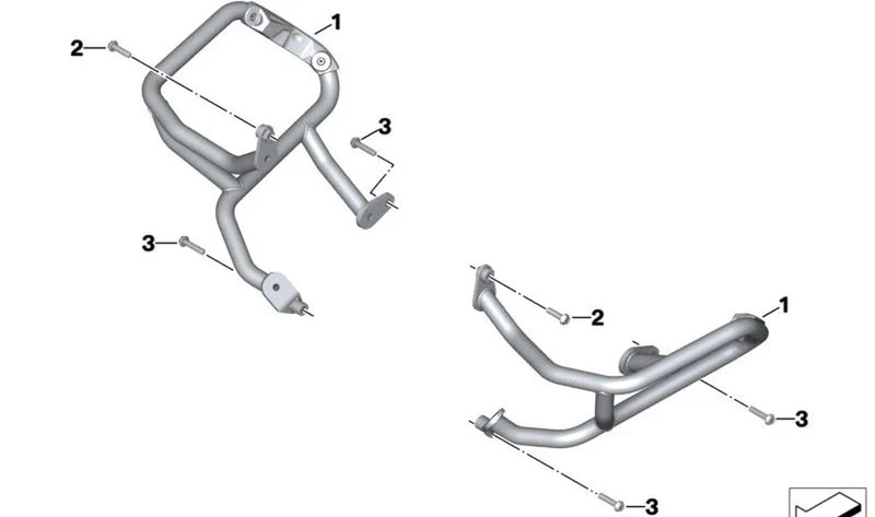 Estribo de protección de motor derecho OEM 11841541244 para motos BMW R1250GS, R1200GS. Original BMW Motorrad.
