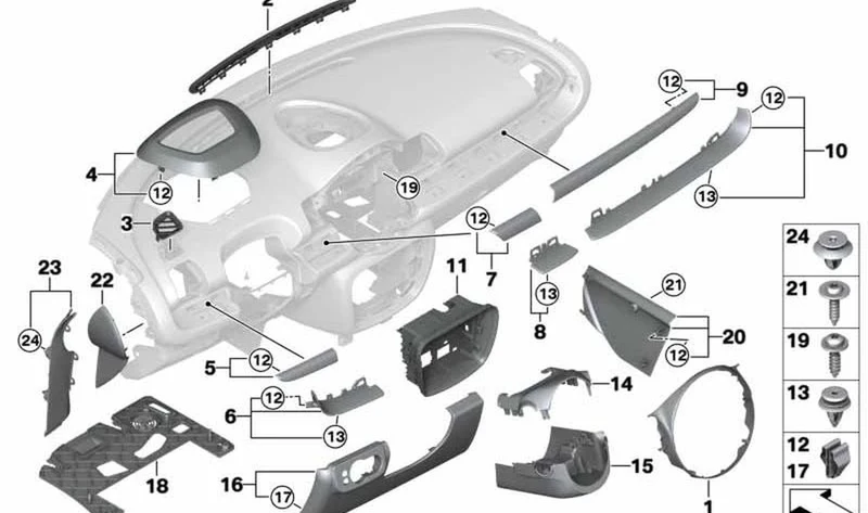 Embellecedor instrumento central 6.5" OEM 51459324235 para MINI Clubman F54, F54 LCI. Original MINI.