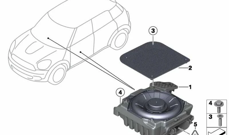 Altavoz central de graves izquierdo OEM 65139239777 para MINI Countryman R60, Paceman R61. Original MINI.