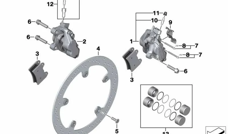 Silla sin taco de freno derecho OEM 34118563486 para motos BMW R nineT Pure, R nineT Scrambler, R nineT Racer, R nineT Urban G/S. Original BMW Motorrad.