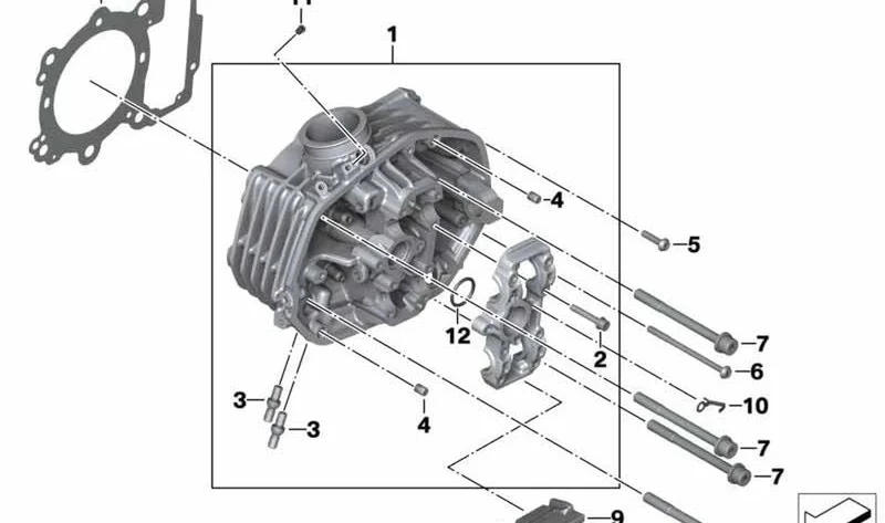 Culata derecha negra OEM 11128394926 para motos BMW R1200GS, R1200GS Adv., R1200RT, R1200R, R1200RS. Original BMW Motorrad.