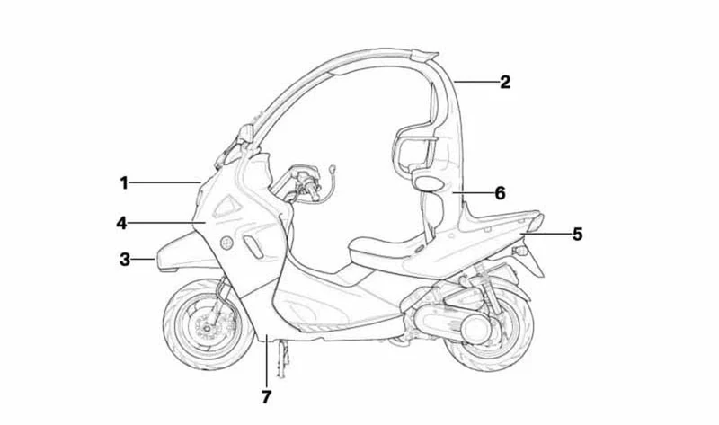 Umbral derecho imprimado OEM 46637667908 para BMW Motorrad C1 (10/1999 — 04/2003). Original BMW Motorrad.