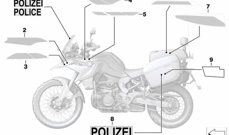 Decoración trasera derecha OEM 51148405716 para motos BMW F 750 GS, F 800 GS, F 850 GS, F 900 GS. Original BMW Motorrad.
