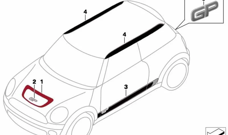 Lámina adhesiva puerta delantera derecha OEM 51147331072 para MINI R56 LCI, Cooper S JCW... y más. Original MINI.