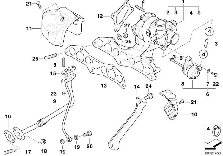 Chapa calorífuga turbocompresor OEM 11657791074 para MINI R50 One D (03/2003 - 11/2006). Original MINI.