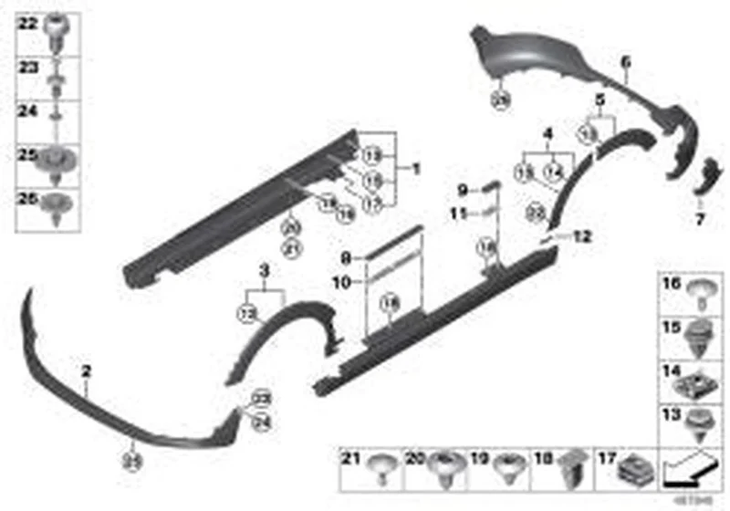 Paramento chapa pasa-ruedas delantero izquierdo OEM 51777373335 para MINI Clubman F54, F54 LCI. Original MINI.