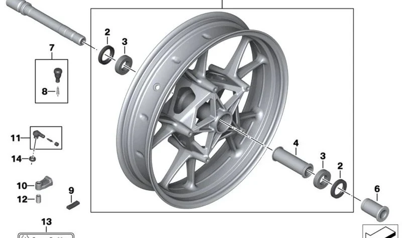Rueda delantera 'ostra-grau' OEM 36317721073 para BMW S 1000 RR K46 (09/2008-08/2011). Original BMW Motorrad.