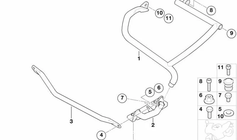 Estribo de protección del motor derecho superior OEM 11117668332 para motos BMW R 1150 GS Adventure. Original BMW Motorrad.