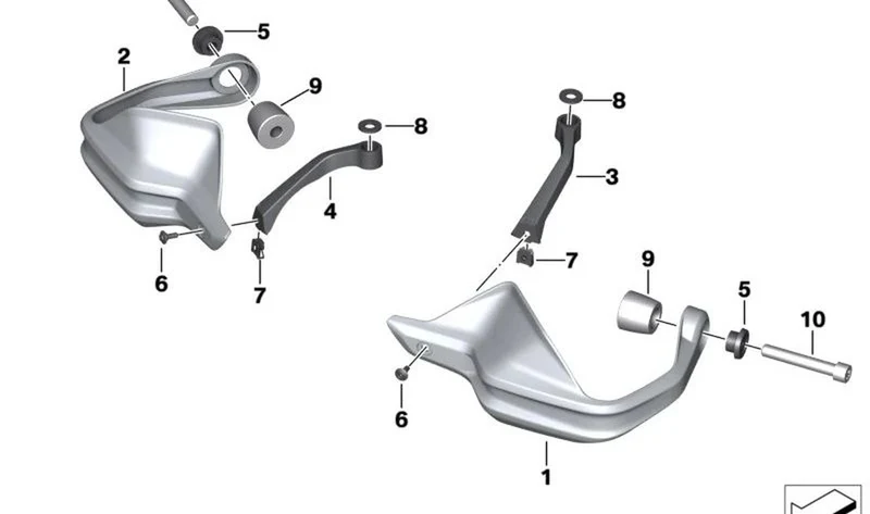 Soporte para protección de mano derecha OEM 46638523434 para motos BMW R1200GS, R1250GS, R nineT, R nineT Pure, R nineT Scrambler, R nineT Urban G/S... y más. Original BMW Motorrad.