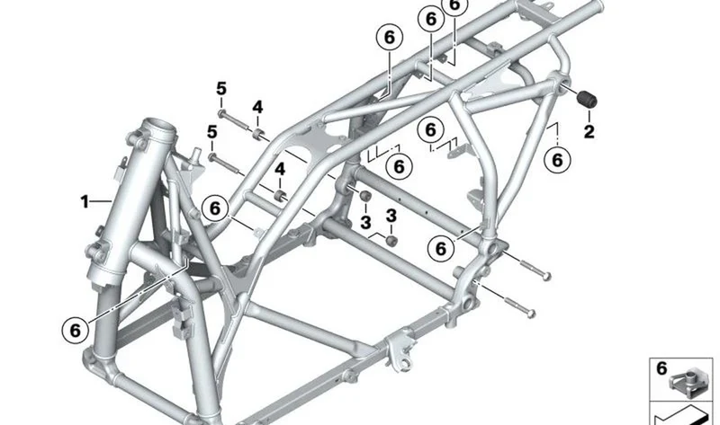Chasis principal sin VIN OEM 46511598859 para motos BMW K07 (11/2020 - 02/2025). Original BMW Motorrad.
