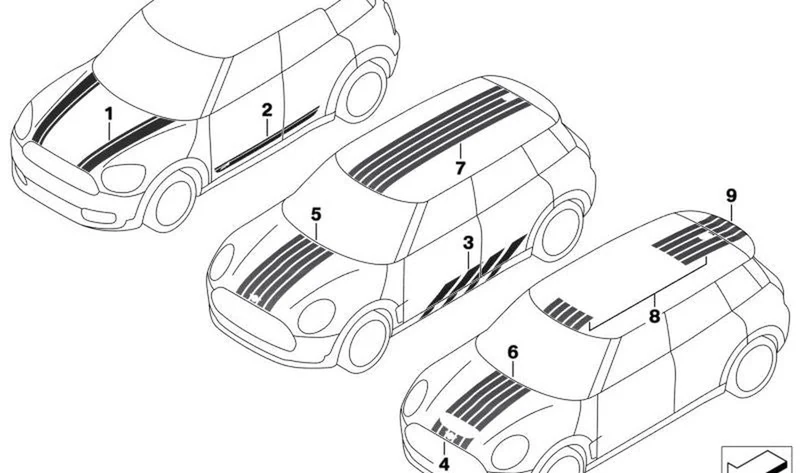 Tiras decorativas de techo OEM 51145A36B23 para MINI Clubman F54 LCI (05/2018 - 02/2024). Original MINI.