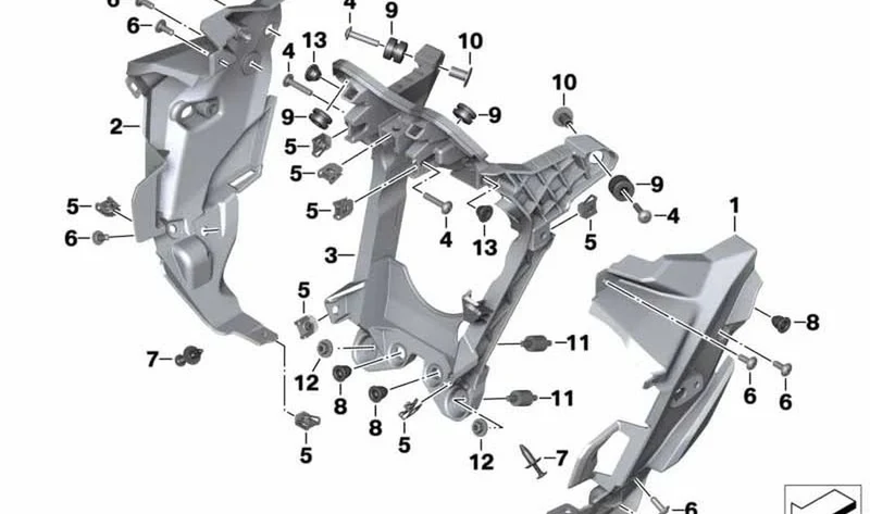 Cubierta soporte frontal izquierdo OEM 46638546347 para motos BMW F800R (K73). Original BMW Motorrad.