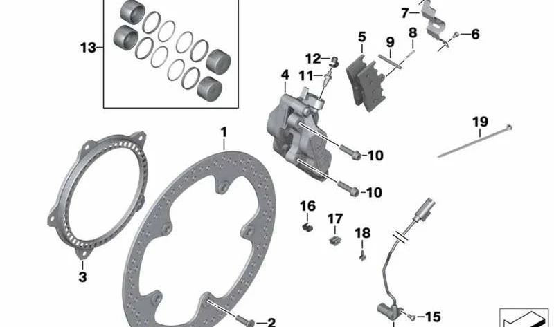 Pinza de freno delantera izquierda OEM 34117722517 para motos BMW K1200R, K1300R, R1200R... y más. Original BMW Motorrad.