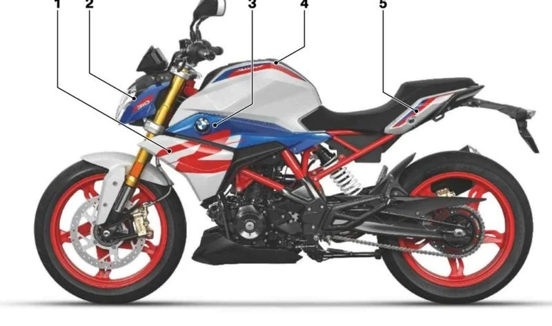 Decoración depósito combustible derecho OEM 51147914780 para BMW G 310 R (K03). Original BMW Motorrad.