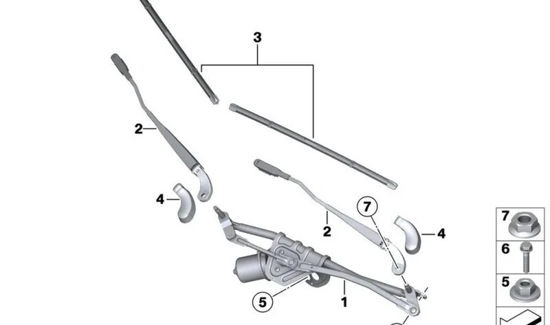 Brazo limpiaparabrisas delantero derecho OEM 61619449969 para MINI Coupe R58, Roadster R59. Original MINI.