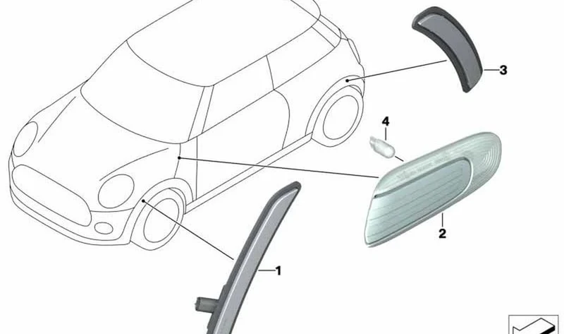 Intermitente adicional negro derecho OEM 63135A0F6D4 para MINI Clubman F54, Cooper S... y más. Original MINI.