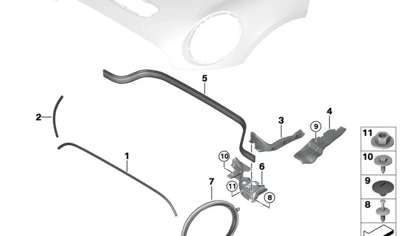 Junta de pared lateral delantera derecha OEM 51767388096 para MINI Countryman F60, F60 LCI. Original MINI.
