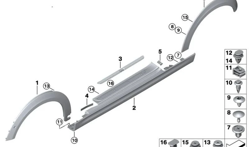 Moldura arco de rueda delantera derecha OEM 51775A01546 para MINI F56 BEV, Cooper SE y más. Original MINI.