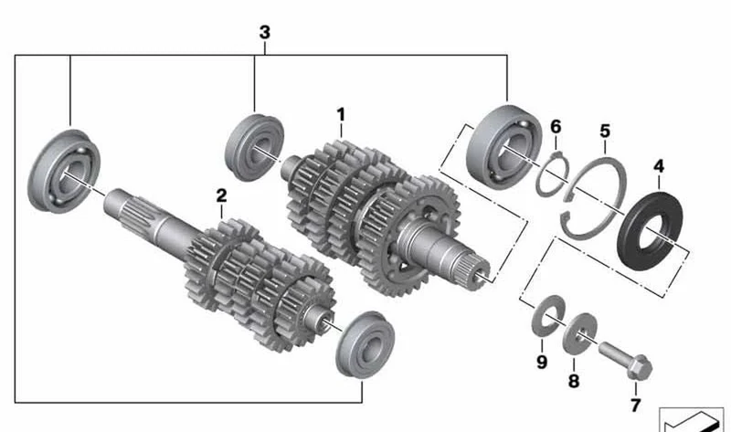 Árbol primario OEM 23209829393 para motos BMW G 310 R, G 310 GS, G 310 RR. Original BMW Motorrad.