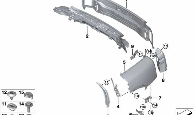 Soporte panel lateral trasero izquierdo OEM 41007430887 para MINI Clubman F54, F54 LCI... y más. Original MINI.