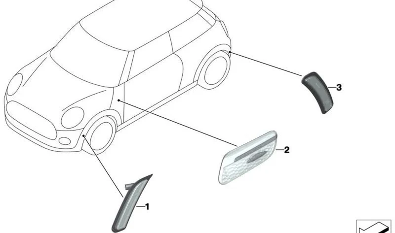 Indicador de dirección adicional derecho OEM 63175A38E24 para MINI F56 BEV LCI (03/2020 - 01/2024), Cooper SE. Original MINI.
