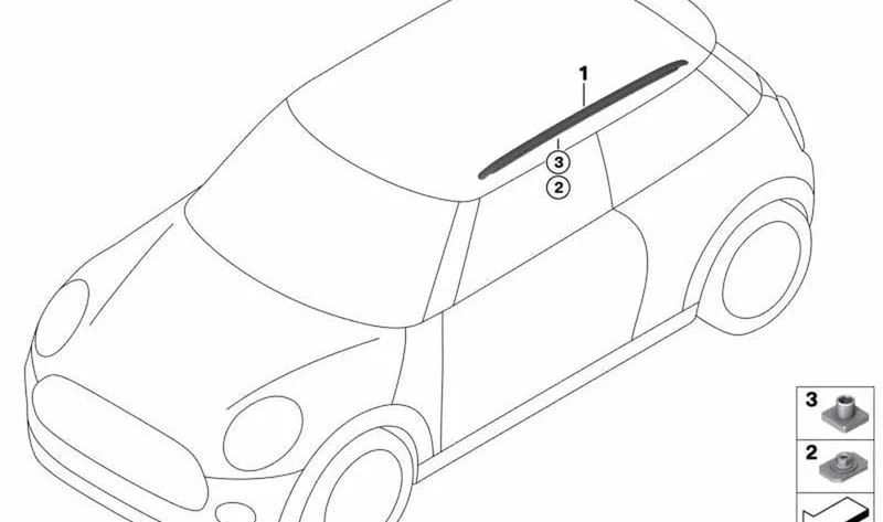 Techo borda izquierda OEM 51137331931 para MINI F56, F56 BEV, F56 LCI, F66. Original MINI.